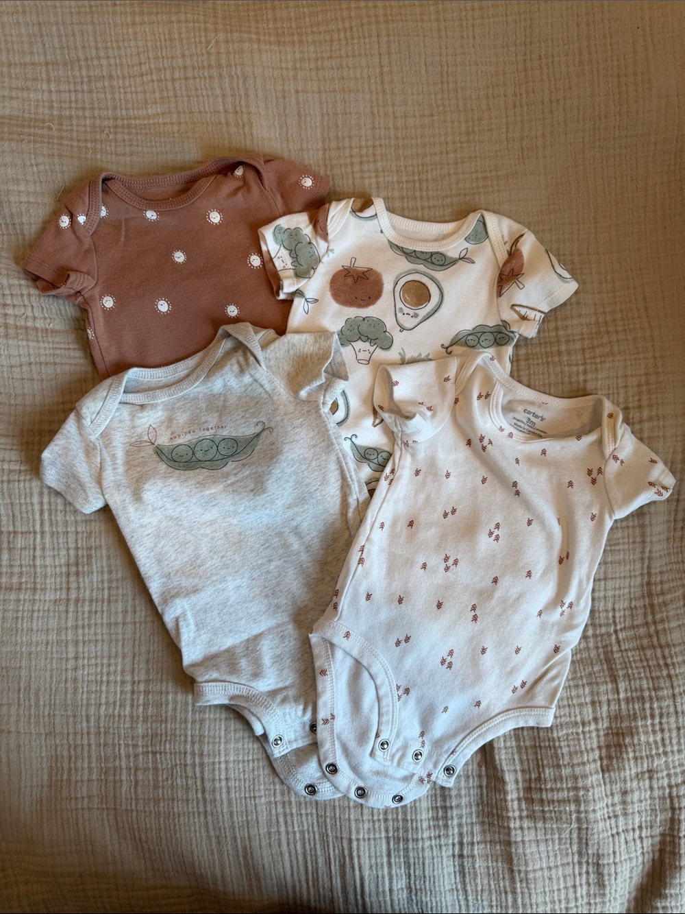 Carter's Cream, Rust, Light Gray & Printed Baby One-Piece Bodysuit Set